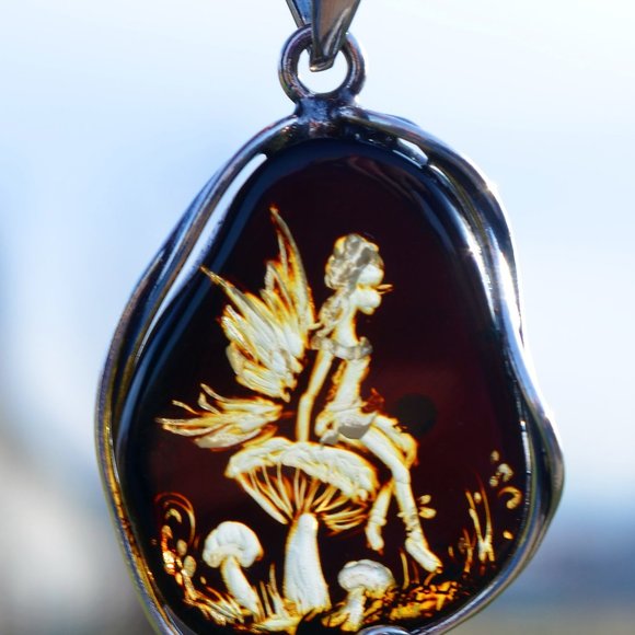 Jewelry - Baltic Amber Fairy Intaglio Pendant